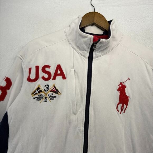 Ralph Lauren Jacket Men's Large White Zip RL Ocean Challenge USA Big Pony READ - Picture 5 of 16